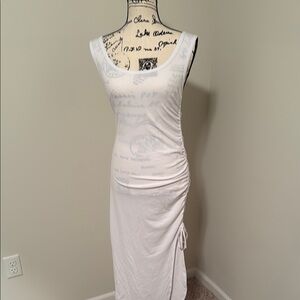 Wayf White Asymmetrical Ruched Sheath Dress